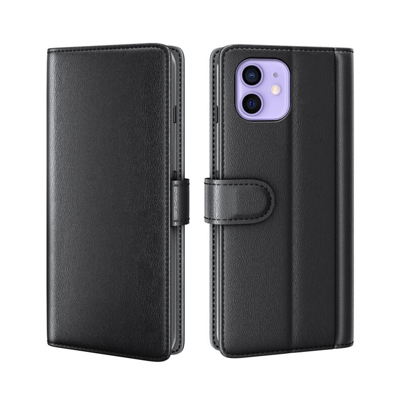 iPhone 12 Mini Echt lederen hoesje Zwart - Klassiek boekhoesje met plek voor briefgeld en pasjes
