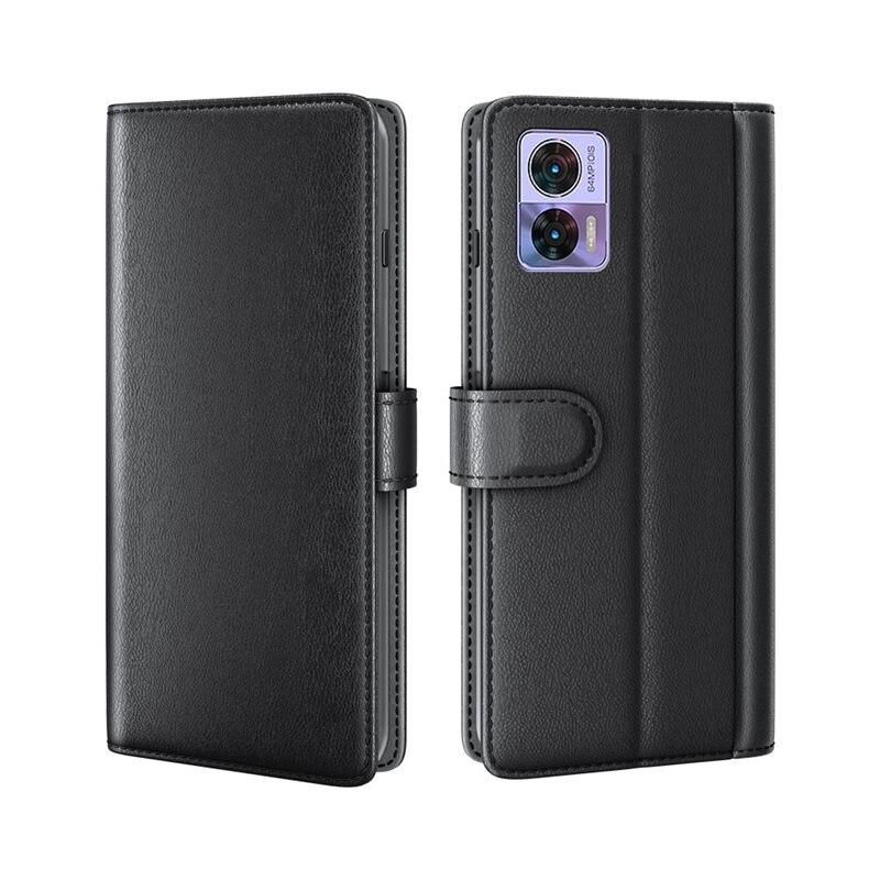 Motorola Edge 30 Neo Echt lederen hoesje Zwart - Klassiek boekhoesje met plek voor briefgeld en pasjes