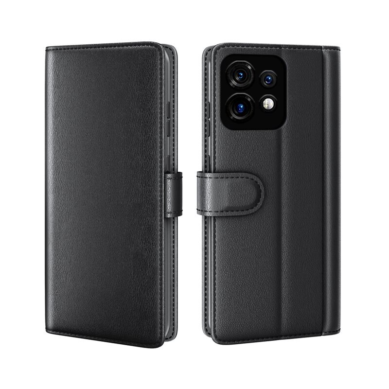 Motorola Edge 40 Pro Echt lederen hoesje Zwart - Klassiek boekhoesje met plek voor briefgeld en pasjes