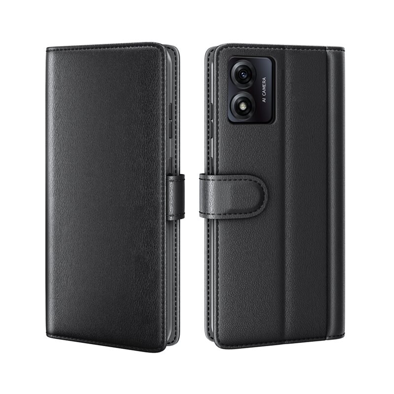 Motorola Moto E13 Echt lederen hoesje Zwart - Klassiek boekhoesje met plek voor briefgeld en pasjes