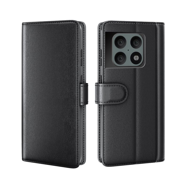 OnePlus 10 Pro Echt lederen hoesje Zwart - Klassiek boekhoesje met plek voor briefgeld en pasjes