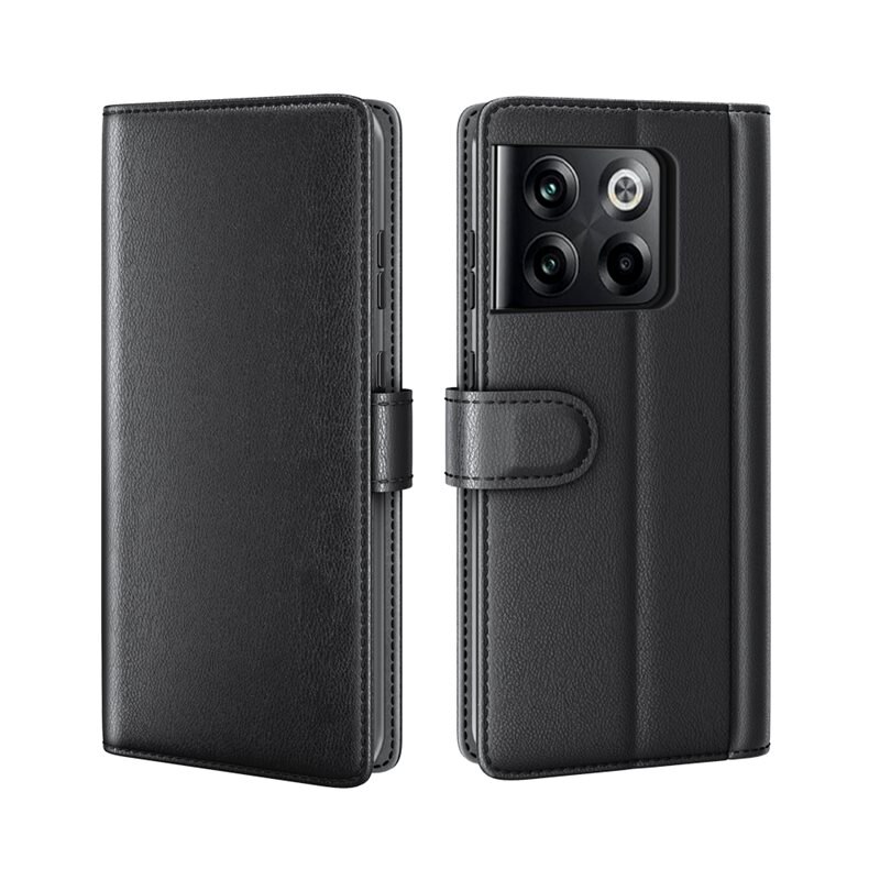 OnePlus 10T Echt lederen hoesje Zwart - Klassiek boekhoesje met plek voor briefgeld en pasjes