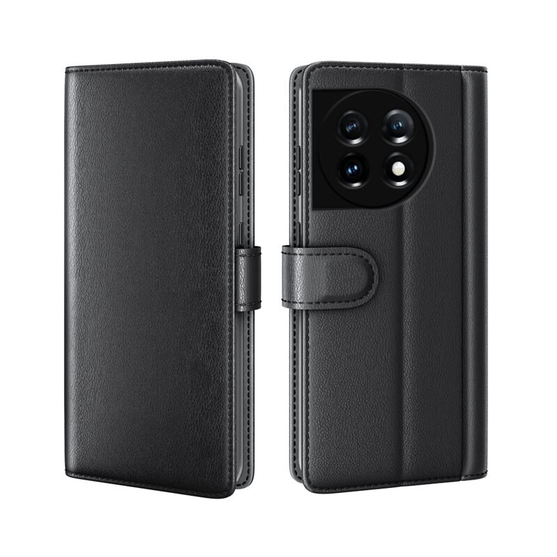OnePlus 11 Echt lederen hoesje Zwart - Klassiek boekhoesje met plek voor briefgeld en pasjes