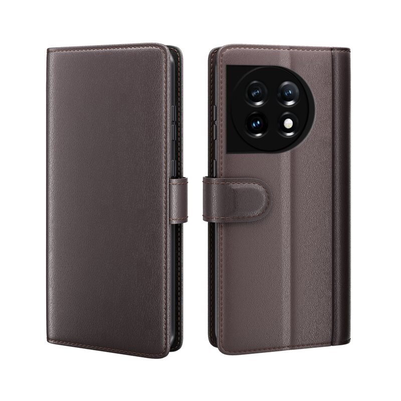 OnePlus 11 Echt lederen hoesje Bruin - Klassiek boekhoesje met plek voor briefgeld en pasjes