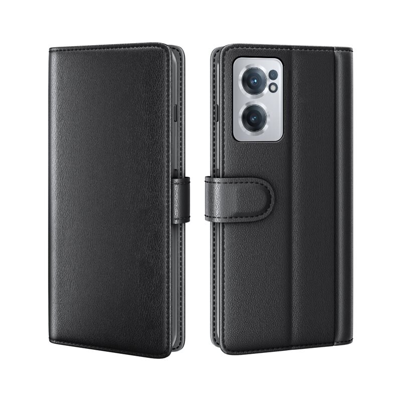 OnePlus Nord CE 2 5G Echt lederen hoesje Zwart - Klassiek boekhoesje met plek voor briefgeld en pasjes