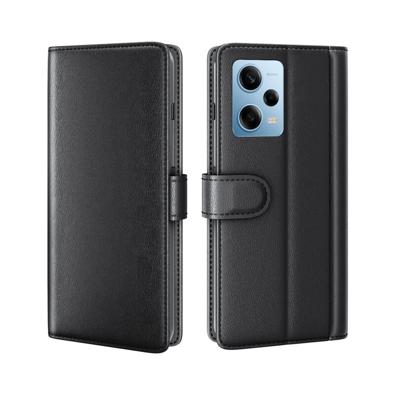 Xiaomi Redmi Note 12 Pro Echt lederen hoesje Zwart - Klassiek boekhoesje met plek voor briefgeld en pasjes
