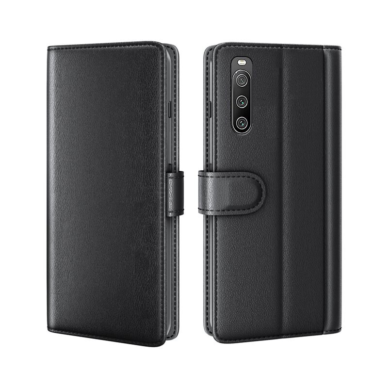 Sony Xperia 10 IV Echt lederen hoesje Zwart - Klassiek boekhoesje met plek voor briefgeld en pasjes