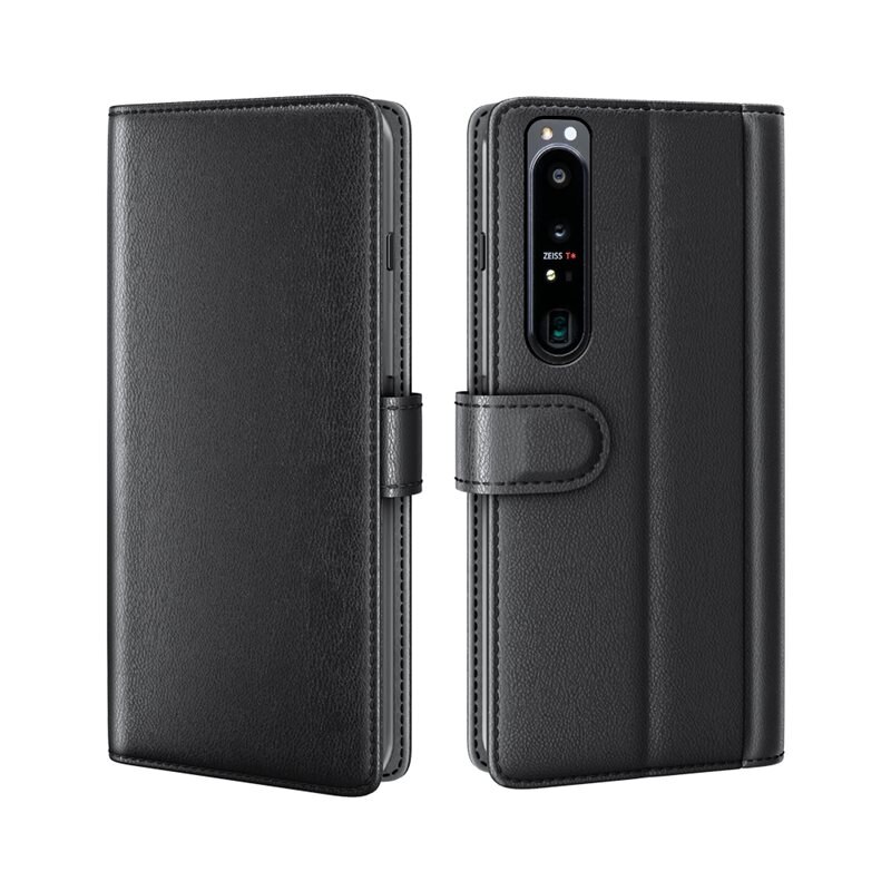 Sony Xperia 1 IV Echt lederen hoesje Zwart - Klassiek boekhoesje met plek voor briefgeld en pasjes