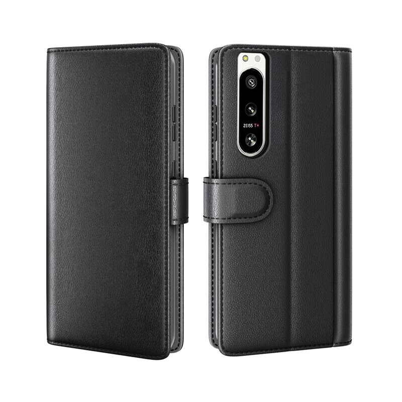 Sony Xperia 5 IV Echt lederen hoesje Zwart - Klassiek boekhoesje met plek voor briefgeld en pasjes