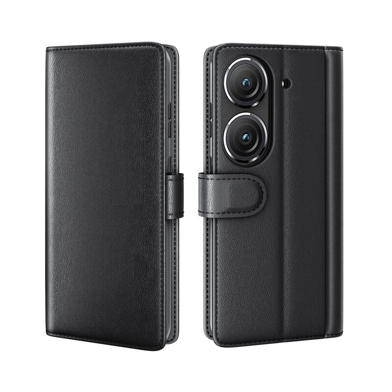Asus ZenFone 9 Echt lederen hoesje Zwart - Klassiek boekhoesje met plek voor briefgeld en pasjes