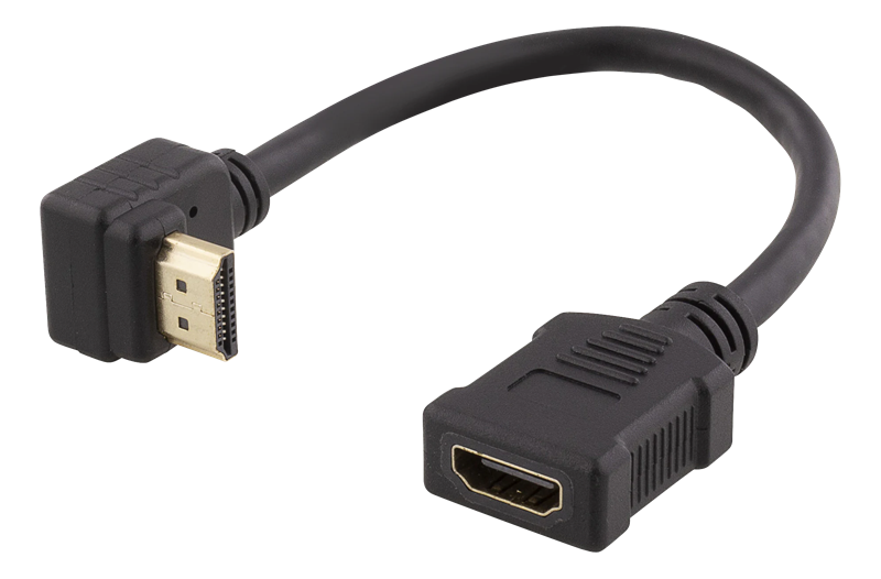 Deltaco HDMI-adapterkabel met haakse connector M/F, UHD