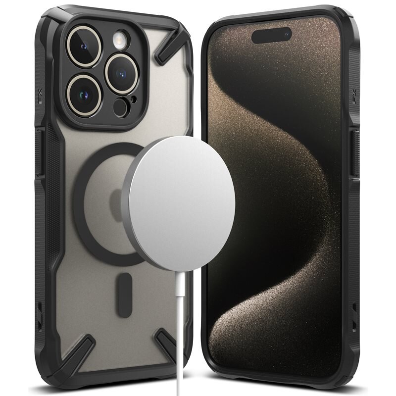 Ringke Fusion X Magnetic MagSafe Case iPhone 15 Pro Matte Black - Schokbestendige MagSafe-hoesje