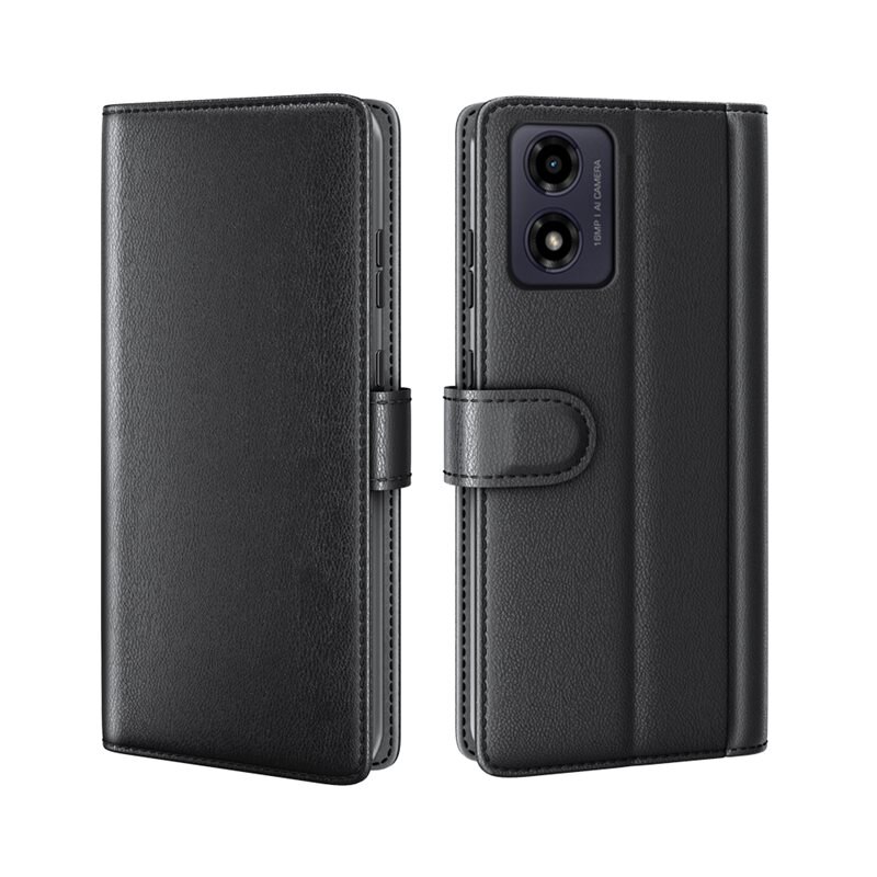 Motorola Moto G24 Echt lederen hoesje Zwart - Klassiek boekhoesje met plek voor briefgeld en pasjes