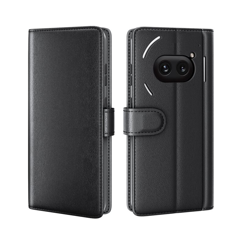 Nothing Phone 2a Echt lederen hoesje Zwart - Klassiek boekhoesje met plek voor briefgeld en pasjes