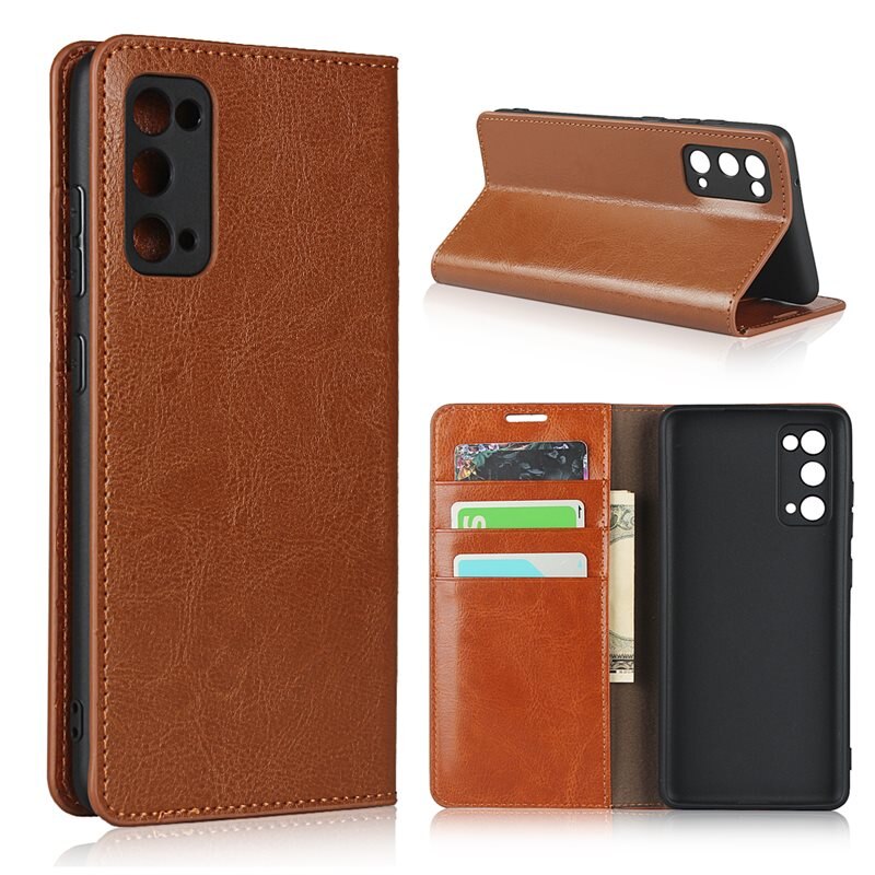 Samsung Galaxy S20 FE Mobielhoesje Echt Leer Bruin - Dun hoesje met kaartvak en standaardfunctie