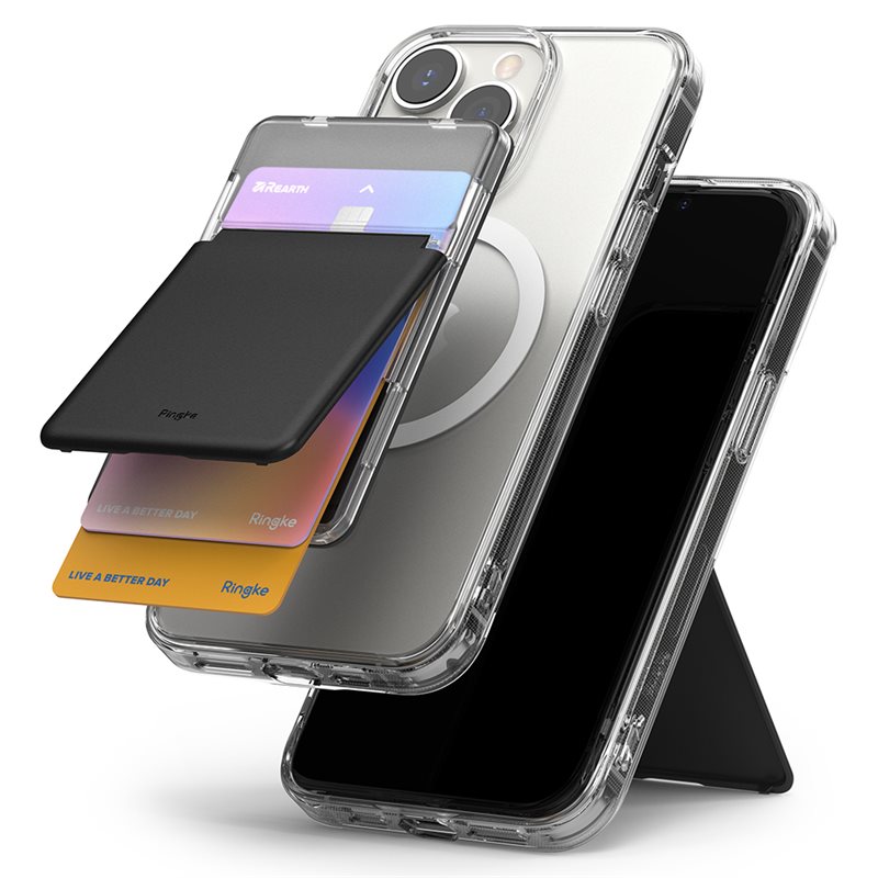 Ringke Magnetic Stand Slot Card Holder MagSafe Transparant/Zwart - MagSafe-pasjeshouder