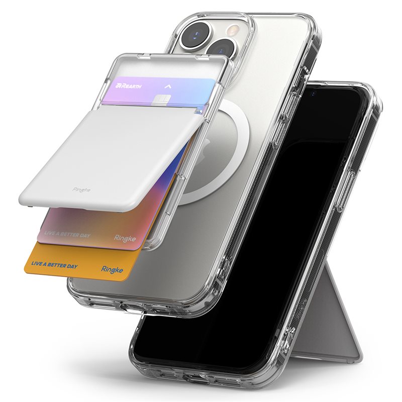 Ringke Magnetic Stand Slot Card Holder MagSafe Transparant/Grijs - MagSafe-pasjeshouder