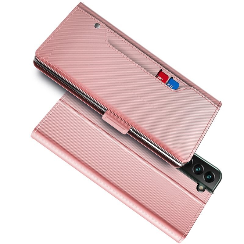 Samsung Galaxy S22 Bookcover Hoesje met Spiegel Roze goud - Telefoonhoesje met plek voor pasjes en briefgeld