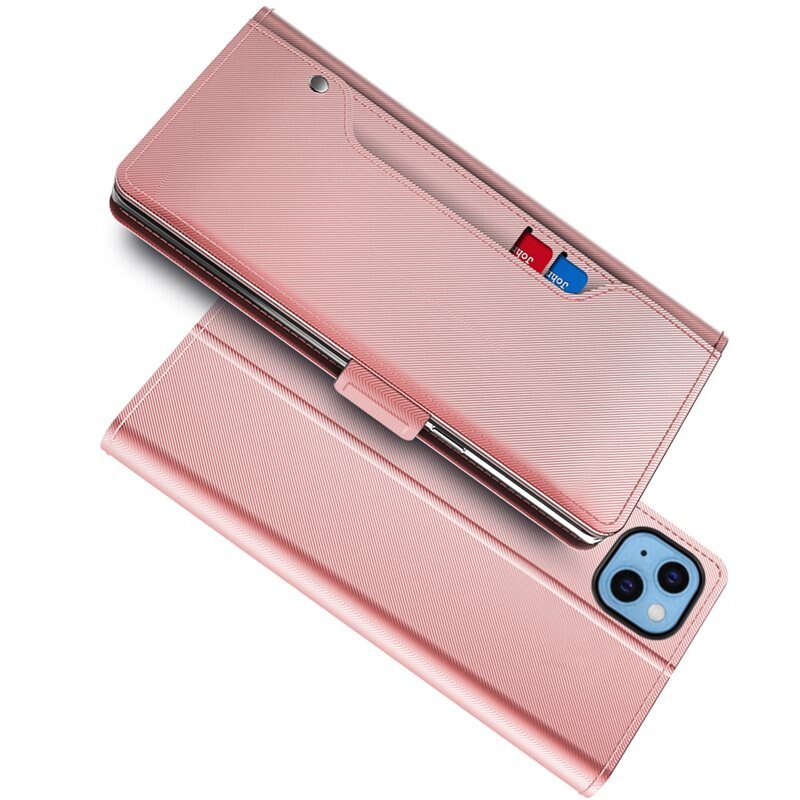iPhone 14 Bookcover Hoesje met Spiegel Roze goud - Telefoonhoesje met plek voor pasjes en briefgeld
