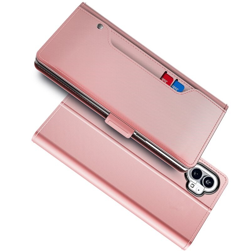 Nothing Phone 1 Bookcover Hoesje met Spiegel Roze goud - Telefoonhoesje met plek voor pasjes en briefgeld