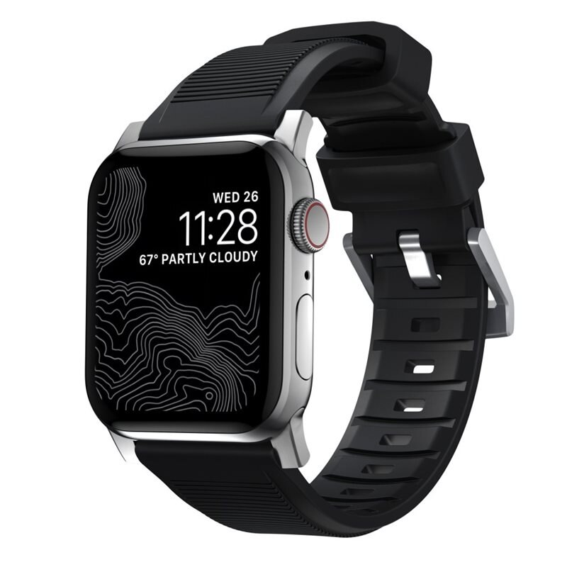 Nomad Rugged Band Apple Watch 41mm Series 9 Black (Silver Hardware)