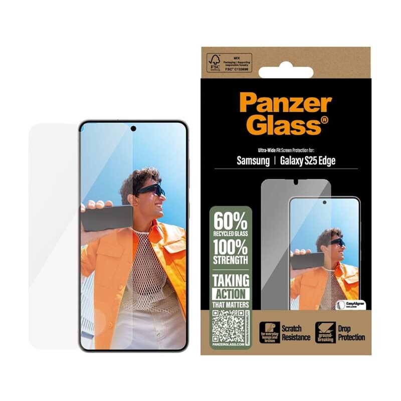 PanzerGlass Samsung Galaxy S25 Edge Screen Protector (with EasyAligner) Ultra Wide Fit - Schermbeschermer met onovertroffen kwaliteit. Met