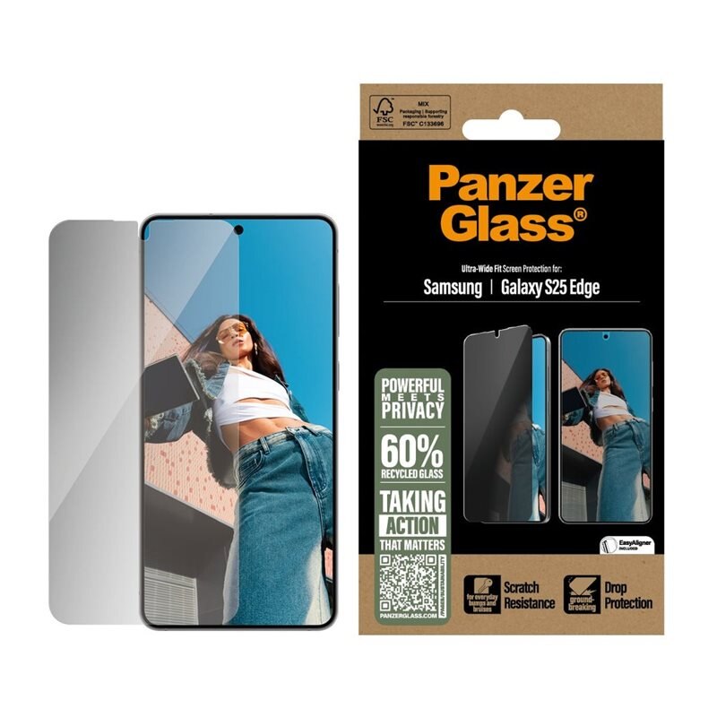 PanzerGlass Samsung Galaxy S25 Edge Privacy Screen Protector (with EasyAligner) Ultra Wide Fit - Beschermglas met privacyfilter - Bescherming van je