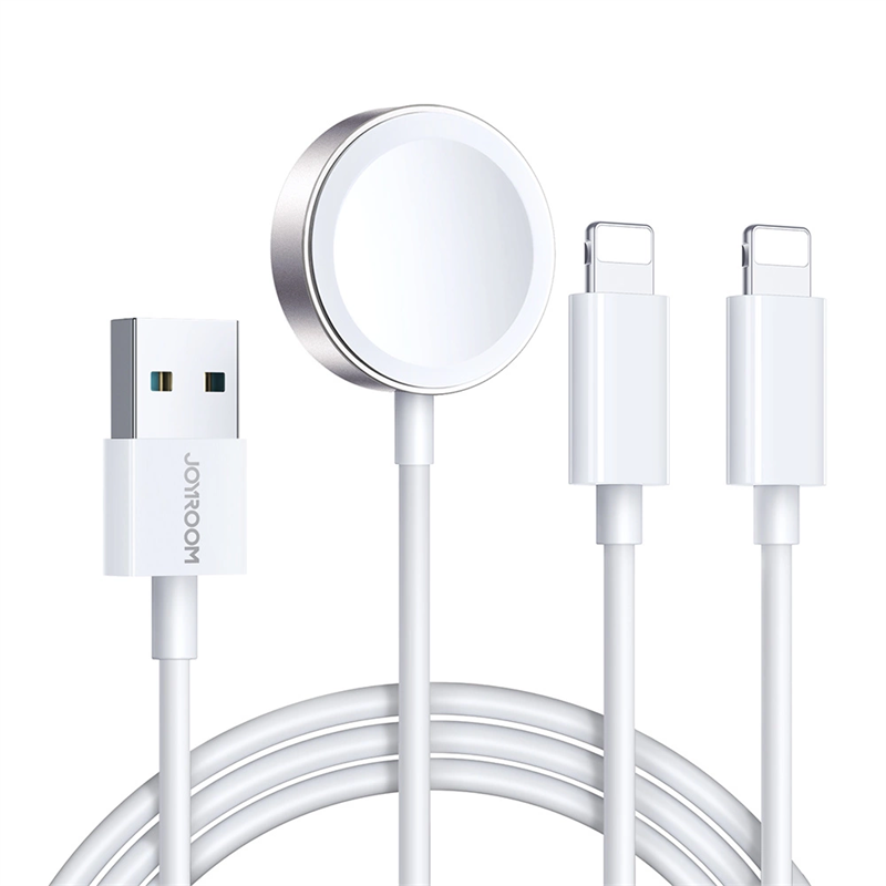 Joyroom 3-in-1 Kabel USB-A -> 2x Lightning + Magnetische oplader wit (S-IW007)