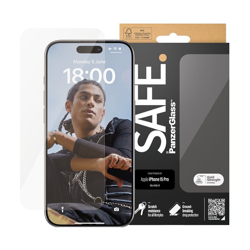 SAFE. by PanzerGlass iPhone 15 Pro Screen Protector Ultra Wide Fit - Hoogkwalitatieve schermbeschermer. Past met hoesjes