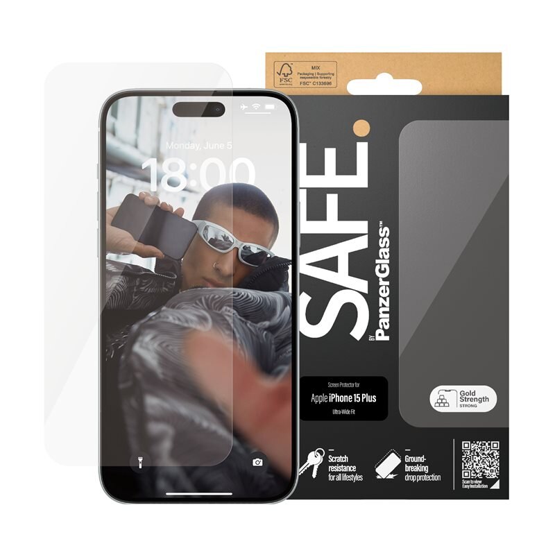 SAFE. by PanzerGlass iPhone 15 Plus Screen Protector Ultra Wide Fit - Hoogkwalitatieve schermbeschermer. Past met hoesjes