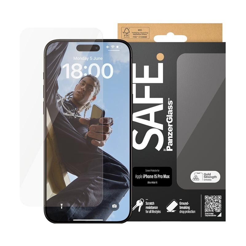 SAFE. by PanzerGlass iPhone 15 Pro Max Screen Protector Ultra Wide Fit - Hoogkwalitatieve schermbeschermer. Past met hoesjes