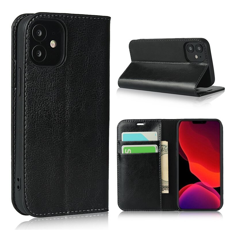 iPhone Xr Mobielhoesje Echt Leer Zwart - Dun hoesje met kaartvak en standaardfunctie