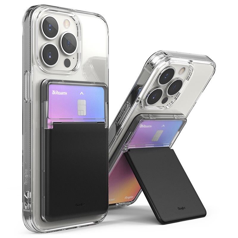 Ringke Stand Slot Card Holder Transparant/Zwart - Pasjeshouder en standaard