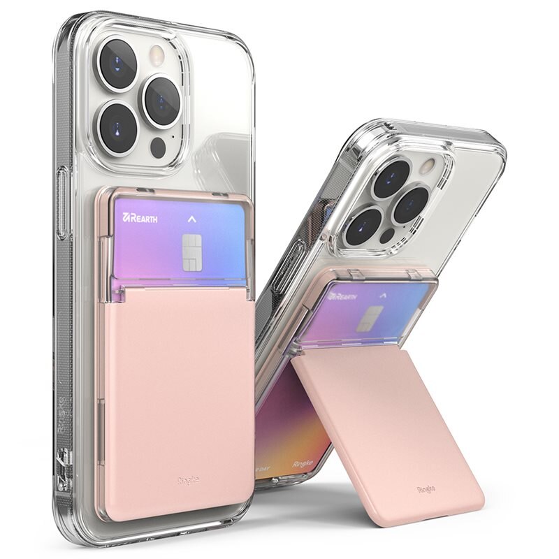 Ringke Stand Slot Card Holder Transparant/Roze - Pasjeshouder en standaard