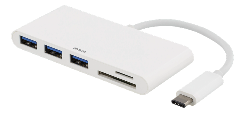 Deltaco USB-C Hub 3x USB-A + SD/microSD wit