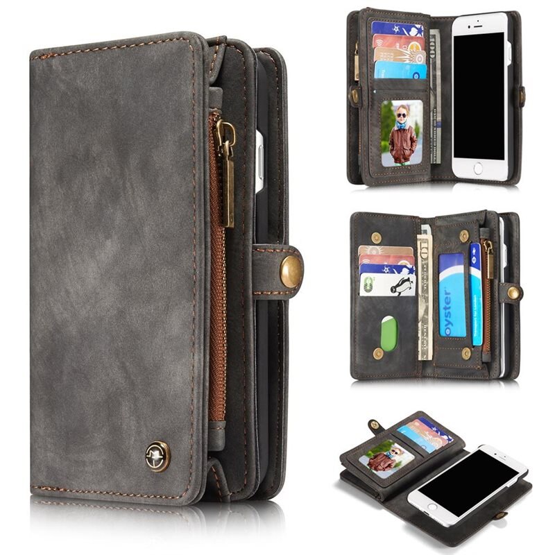 CaseMe Multi-slot Hoesje iPhone SE 2020 Grijs - Telefoonhoesje met plek voor extra veel pasjes - Pasjeshouder