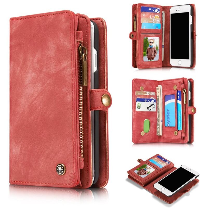 CaseMe Multi-slot Hoesje iPhone SE 2022 Rood - Telefoonhoesje met plek voor extra veel pasjes - Pasjeshouder