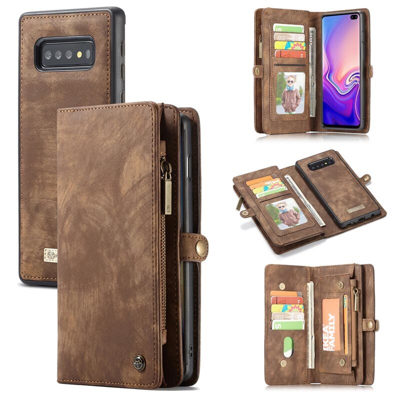 CaseMe Multi-slot Hoesje Samsung Galaxy S10 Bruin - Telefoonhoesje met plek voor extra veel pasjes - Pasjeshouder