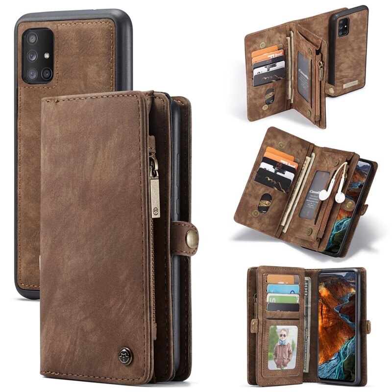 CaseMe Multi-slot Hoesje Samsung Galaxy A51 Bruin - Telefoonhoesje met plek voor extra veel pasjes - Pasjeshouder