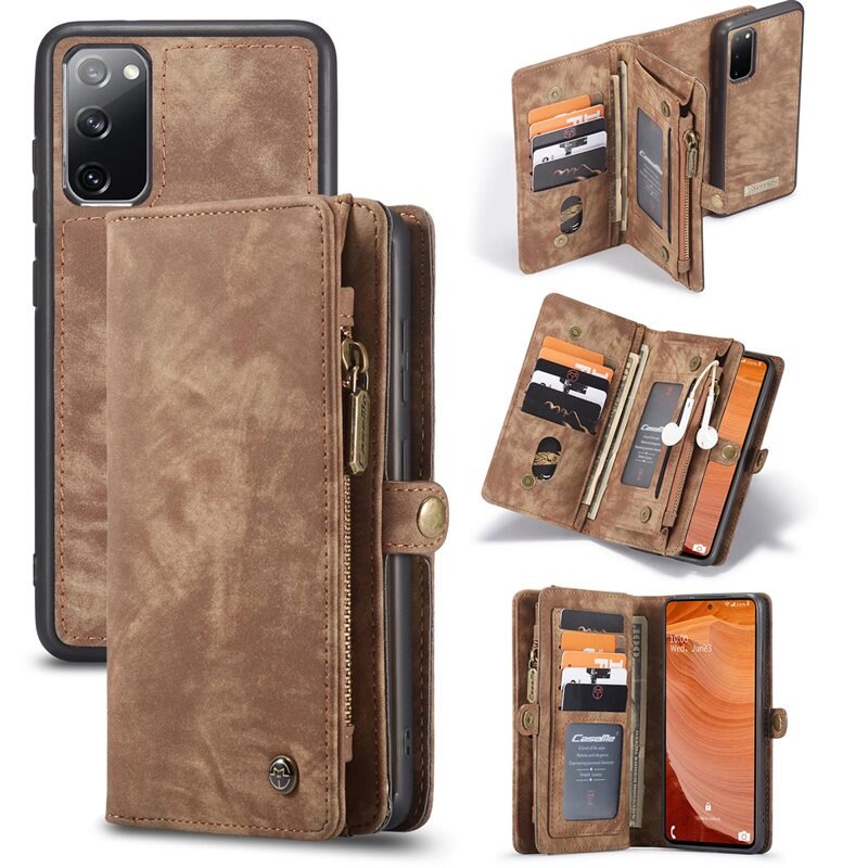 CaseMe Multi-slot Hoesje Samsung Galaxy S20 FE Bruin - Telefoonhoesje met plek voor extra veel pasjes - Pasjeshouder
