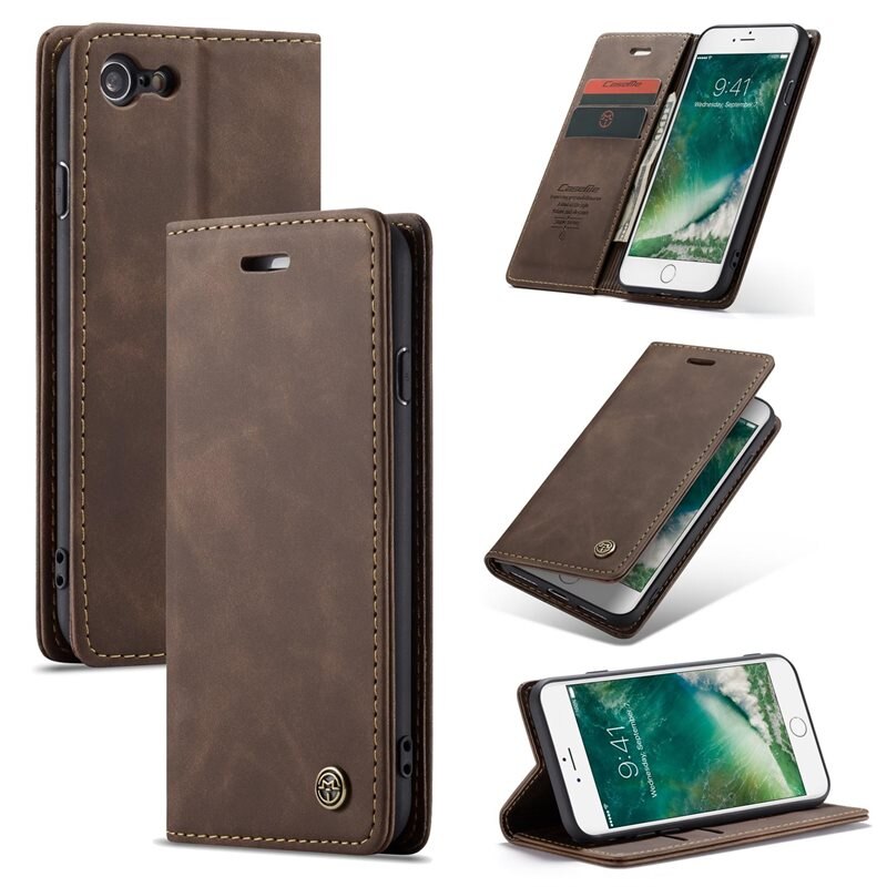 CaseMe Slim Bookcover Hoesje iPhone SE 2020 Bruin - Dun telefoonhoesje met pasjeshouder