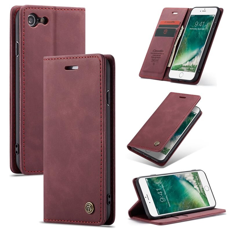 CaseMe Slim Bookcover Hoesje iPhone 8 Rood - Dun telefoonhoesje met pasjeshouder