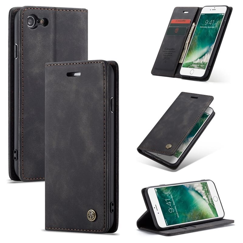 CaseMe Slim Bookcover Hoesje iPhone SE 2020 Zwart - Dun telefoonhoesje met pasjeshouder