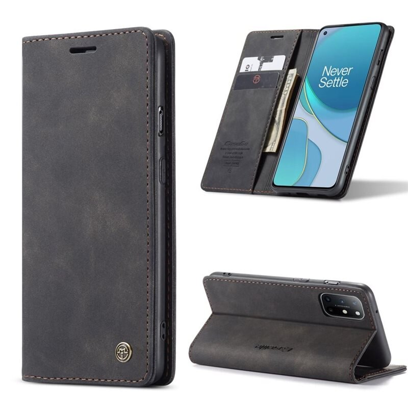CaseMe Slim Bookcover Hoesje OnePlus 8T Zwart - Dun telefoonhoesje met pasjeshouder