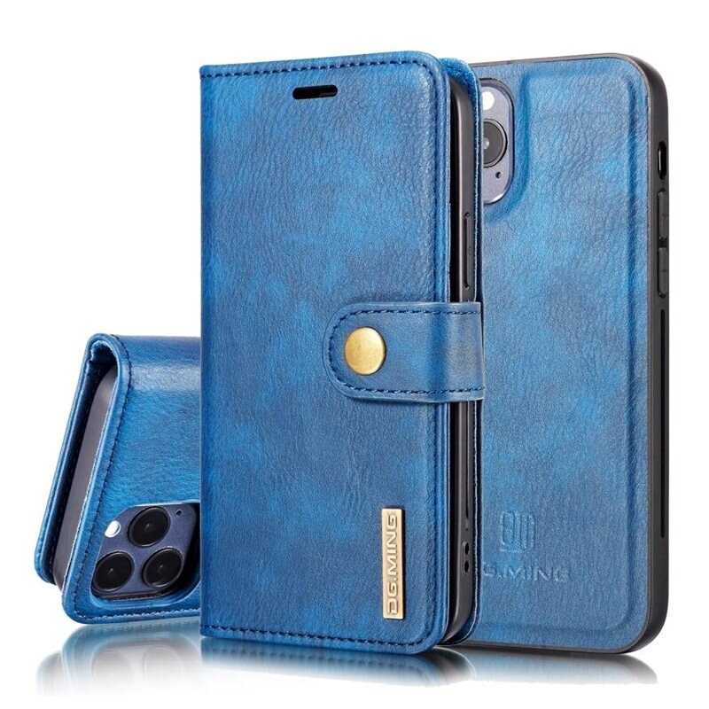 DG.MING Magnet Wallet iPhone 12/iPhone 12 Pro Blue - Stijlvol lederen boekhoesje met afneembaar magnetisch binnenhoesje