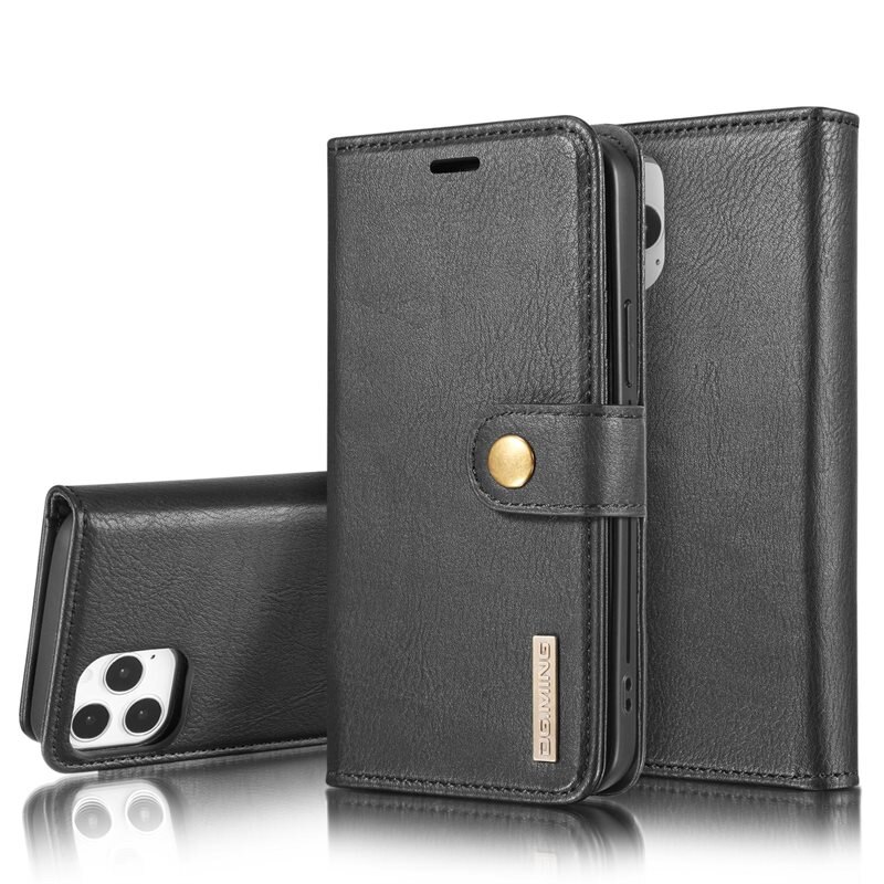 DG.MING Magnet Wallet iPhone 12 Pro Max Black - Stijlvol lederen boekhoesje met afneembaar magnetisch binnenhoesje