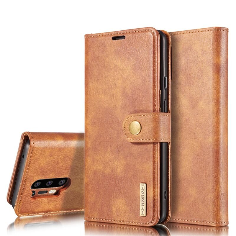 DG.MING Magnet Wallet OnePlus 8 Pro Cognac - Stijlvol lederen boekhoesje met afneembaar magnetisch binnenhoesje