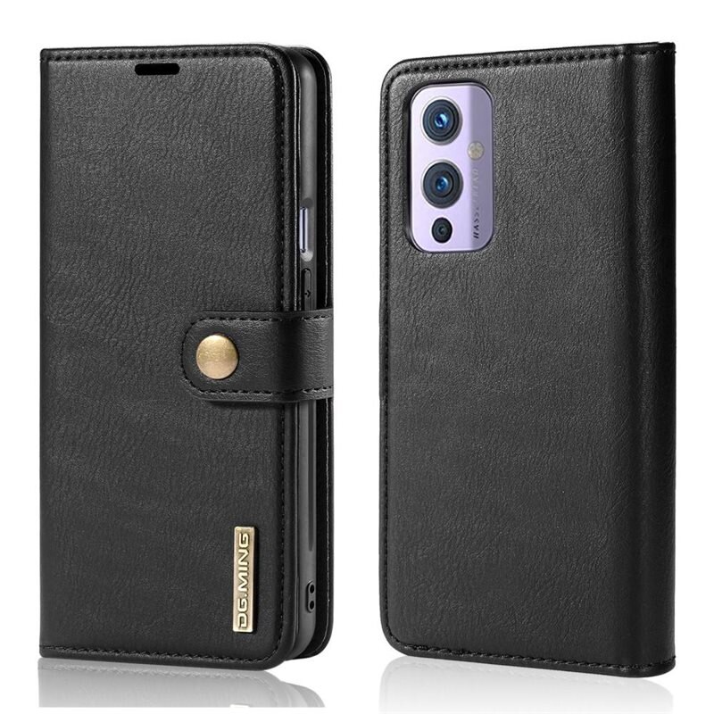 DG.MING Magnet Wallet OnePlus 9 Black - Stijlvol lederen boekhoesje met afneembaar magnetisch binnenhoesje