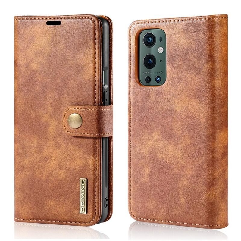 DG.MING Magnet Wallet OnePlus 9 Pro Cognac - Stijlvol lederen boekhoesje met afneembaar magnetisch binnenhoesje