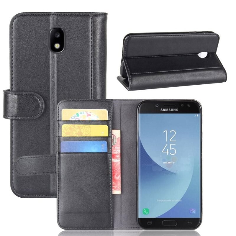 Samsung Galaxy J5 2017 Echt lederen hoesje Zwart - Klassiek boekhoesje met plek voor briefgeld en pasjes